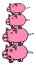 Hand drawn pink, clean, shiny and happy fat piggybank family in cartoon style as tower, colored illustration for kids