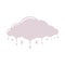 Hand drawn pink cloud with drops in flat style. Clip-art isolated on white background.