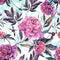 Hand drawn pink peonies bouquet seamless pattern