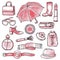 Hand drawn pink set with woman accessories