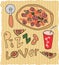 Hand drawn pizza lover colored illustration