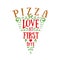 Hand drawn pizza sliced shaped vector lettering