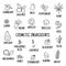 Hand-drawn plants flowers herbs fruits vegetables, oils. Cosmetic ingredients set. Vector collection of icons