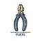 Hand drawn pliers icon. Professional labor construction tool with beige and blue colors