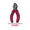 Hand drawn pliers icon. Professional labor construction tool with pink and gray colors