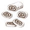 Hand drawn poppy seed cake or strudel with slices isolated on white. bun or roll filled with poppy seeds set. engraved