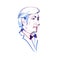 Hand drawn portrait of man side-view. Portrait of a man in a bow tie. Color pancil illustration.