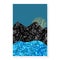 Hand drawn poster with minimalist landscape design. Seascape with mountains and  sea.