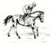 Hand drawn professional athlete jockey on horseback participating in racing on the racetrack. Side view