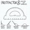 Hand-drawn protractor and angles. Vector