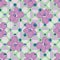 Hand drawn purple Apple flowers on colourful polka dot background.