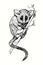 Hand drawn pygmy mouse lemur, Microcebus myoxinus, Peters mouse or dormouse lemur on branch. 