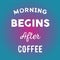 Hand drawn quote: morning begins after coffee in vector on bright background