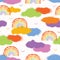 Hand drawn rainbow cloud vector illustration. Fluffy multicolor texture silhouette seamless vector pattern.