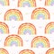 Hand drawn rainbow vector illustration. Fluffy multicolor texture silhouette seamless vector pattern.