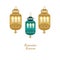 Hand drawn Ramadan Kareem gold and green colored with lamps