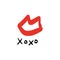 Hand drawn red lips kiss stylish symbol, hugs and kisses text