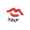 Hand drawn red lips kiss stylish symbol, hugs and kisses text