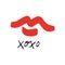 Hand drawn red lips kiss stylish symbol, hugs and kisses text