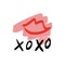 Hand drawn red lips kiss stylish symbol, hugs and kisses text