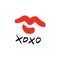 Hand drawn red lips kiss stylish symbol, hugs and kisses text