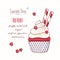 Hand drawn red velvet cupcake with doodle buttercream for pastry shop menu