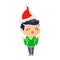 hand drawn retro cartoon of a laughing confused man wearing santa hat