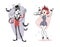 Hand drawn Retro illustration Halloween Characters. Creative Cartoon art work. Actual drawing Holiday People. Artistic isol