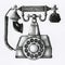 Hand drawn retro line telephone