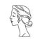 Hand drawn retro profile portrait of a young woman. Elegant head greek style. Minimal sketch. Curly hairstyle bun