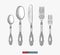 Hand drawn retro tea spoons, forks and knife. Engraved style vector illustration.