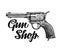 Hand drawn retro vector Firearm. Antique arms. Gun shop