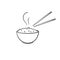 Hand drawn Rice in a bowl with chopstick for restaurant in doodle style vector