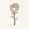 Hand Drawn Rose with leaves. Hand Drawn Rose with brown outline