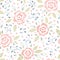 Hand Drawn Roses, Mimicking Embroidery Stitches, on White Background Floral Vector Seamless Pattern