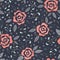 Hand Drawn Roses, Mimicking Folk Embroidery Stitches, on Dark Blue Background Floral Vector Seamless Pattern