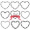 Hand drawn rustic vintage heart wreaths. Floral vector graphic.