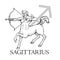 Hand drawn Sagittarius. Zodiac symbol in vintage gravure or sketch style. Mythical centaur warrior getting ready to shoot a bow. R