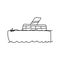 Hand drawn sailing ship on the waves. Doodle boat. Children drawing. Isolated vector illustration in doodle style on