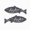 Hand drawn salmon fish hipster silhouette. Handwritten text. Seafood shop template