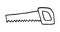 Hand drawn saw. Vector sawing tool. Carpenter tool saw tool. Sketch hand saw. Handsaw, hand drawn doodle sketch in pop