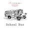 Hand drawn school bus symbol on white background. With text School bus. Vintage background. Good idea for chalkboard