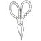 Hand-drawn scissors black and white decorated with stripes for household, cutting, gardening, needlework, creativity.