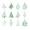 Hand drawn scratched christmas tree icons