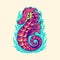 Hand drawn seahorse. nautical vector illustration of marine