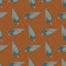 Hand drawn seamless cartoon pattern with grey simple birs silhouettes. Brown background