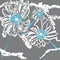 Hand drawn seamless chrysanthemum flowers pattern painting. Ink botanic illustration on blue background. Postcard, wallpaper, fabr