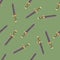 Hand drawn seamless doodle pattern with sword simple silhouettes. Green olive background. Ancient battle backdrop