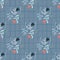 Hand drawn seamless doodle pattern with tulip silhouettes. Blue chequered background. Pink and navy flower buds