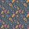 Hand drawn seamless floral pattern with folk elements